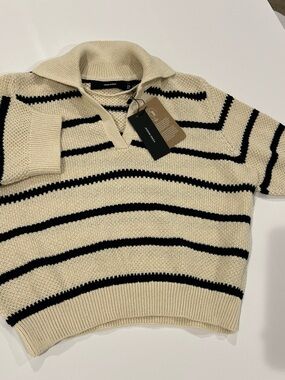 NEW Vero Moda Vmazing VNeck Pullover Cream & Navy Stripe Knit Crop Sweater sz XL